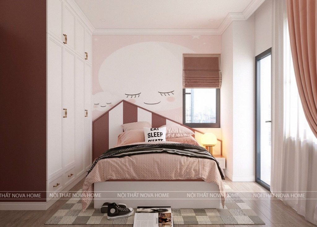 Thiết kế phòng ngủ màu hồng cho bé gái chung cư Iris Garden