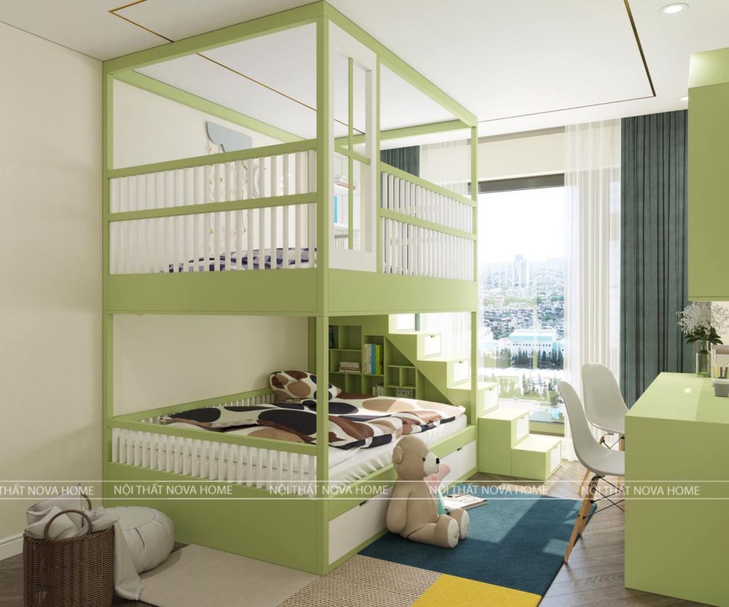 Thiết kế phòng ngủ màu xanh lá tươi mát cho bé