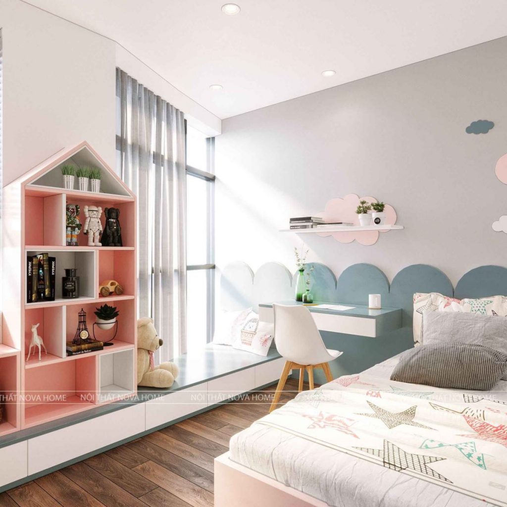 Ánh sáng tự nhiên cũng được tận dụng tối đa trong thiết kế phòng ngủ cho bé