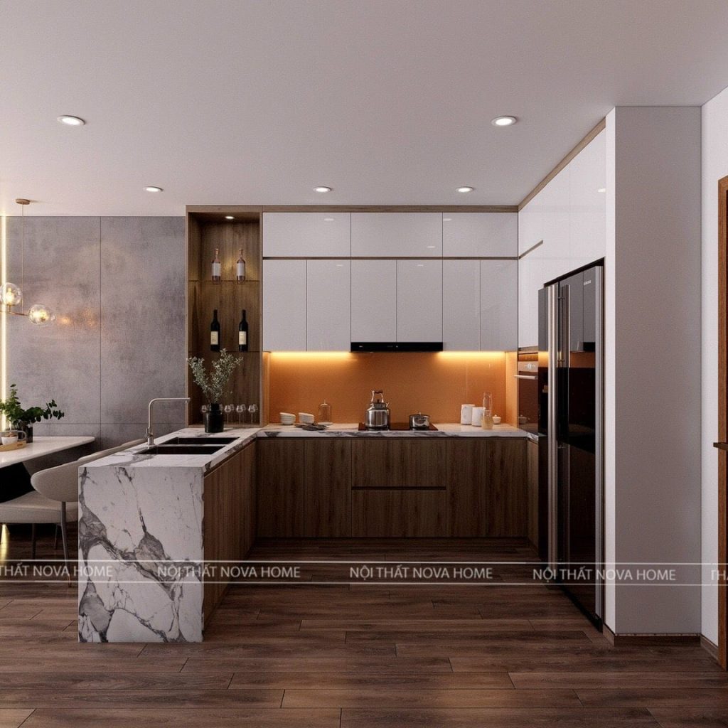 Phòng bếp tuy diện tích nhỏ nhưng được bố trí phù hợp và tiện nghi cho gia chủ