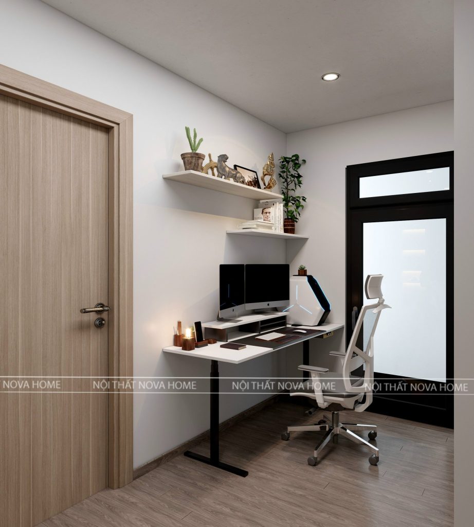 Phòng làm việc trong thiết kế nội thất căn GS2 Vinhomes Smart City được bố trí khéo léo trong góc nhà